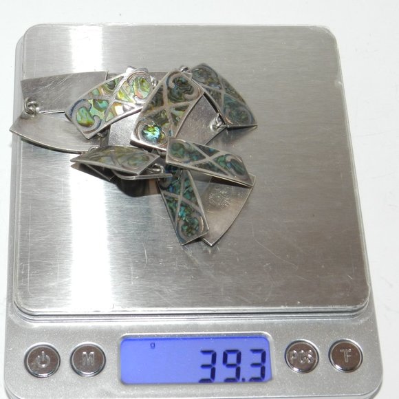 Vtg 70s  Mother Of Pearl Inlay Sterling Silver Necklace Signed Taxco DHS Mexico - Picture 3 of 8